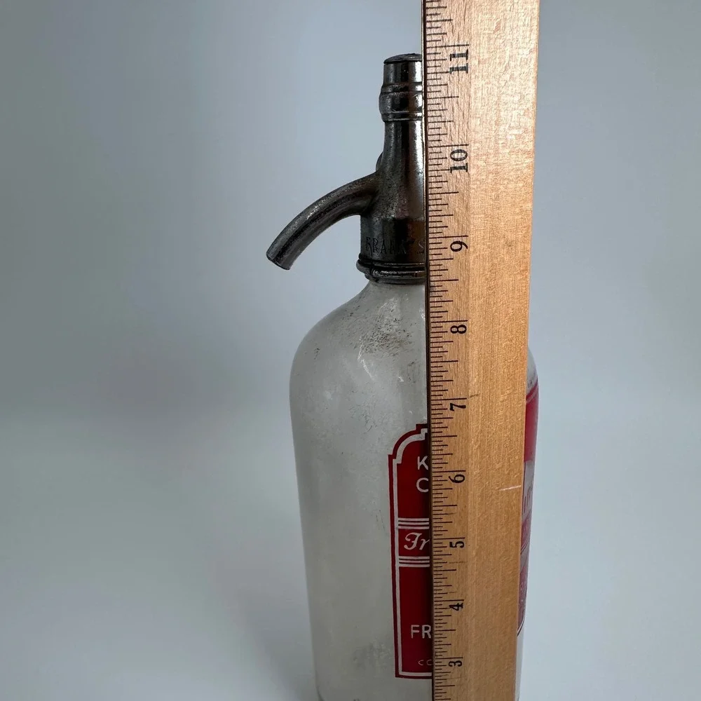 Frank's Beverage Co Seltzer Bottle Vintage 26oz Clear Red‎ Glass Soda Siphon PA